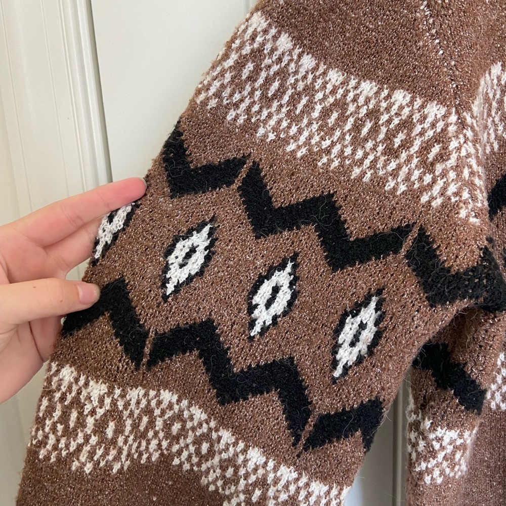 Olive + Oak women’s brown patterned soft cowl neck plush sweater‎ XL - Picture 3 of 7